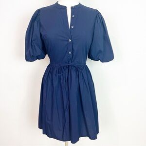 GAP NAVY BLUE BALLOON SHORT PUFF SLEEVE FIT & FLARE DRESS WITH TIE AT WAIST XS